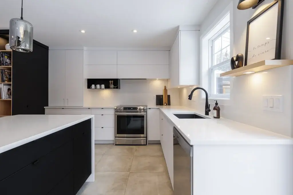 View of a particularly trendy two-tone kitchen