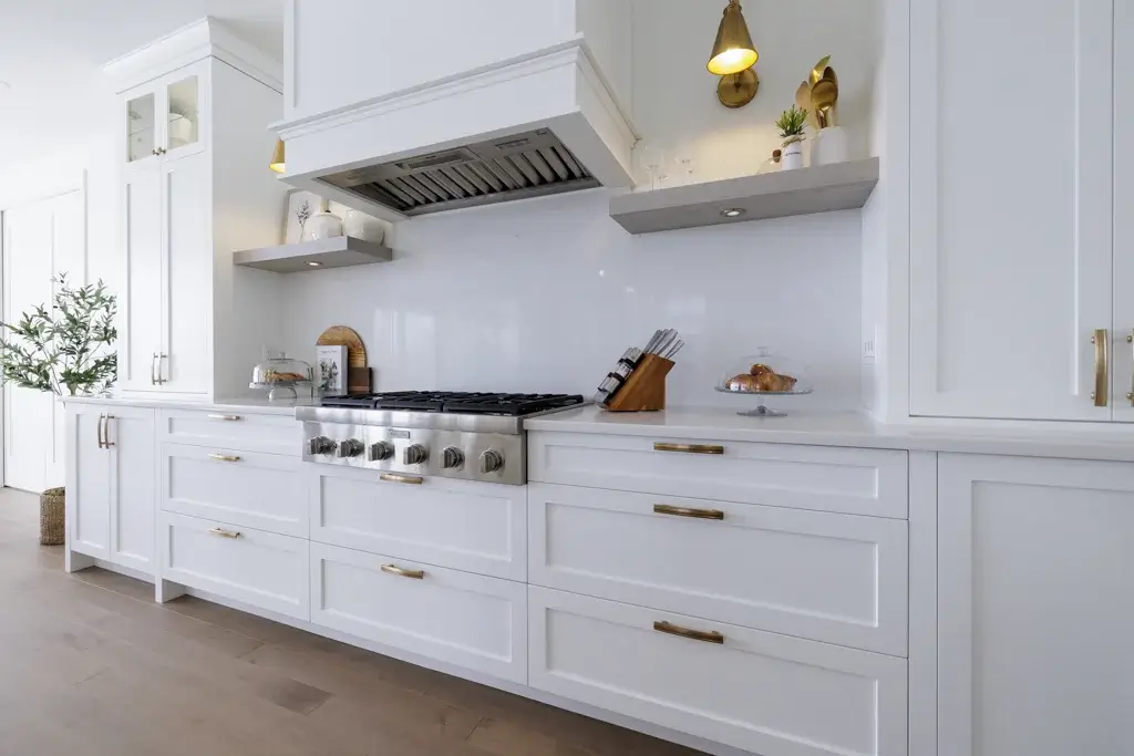 View of kitchen shelves for storage