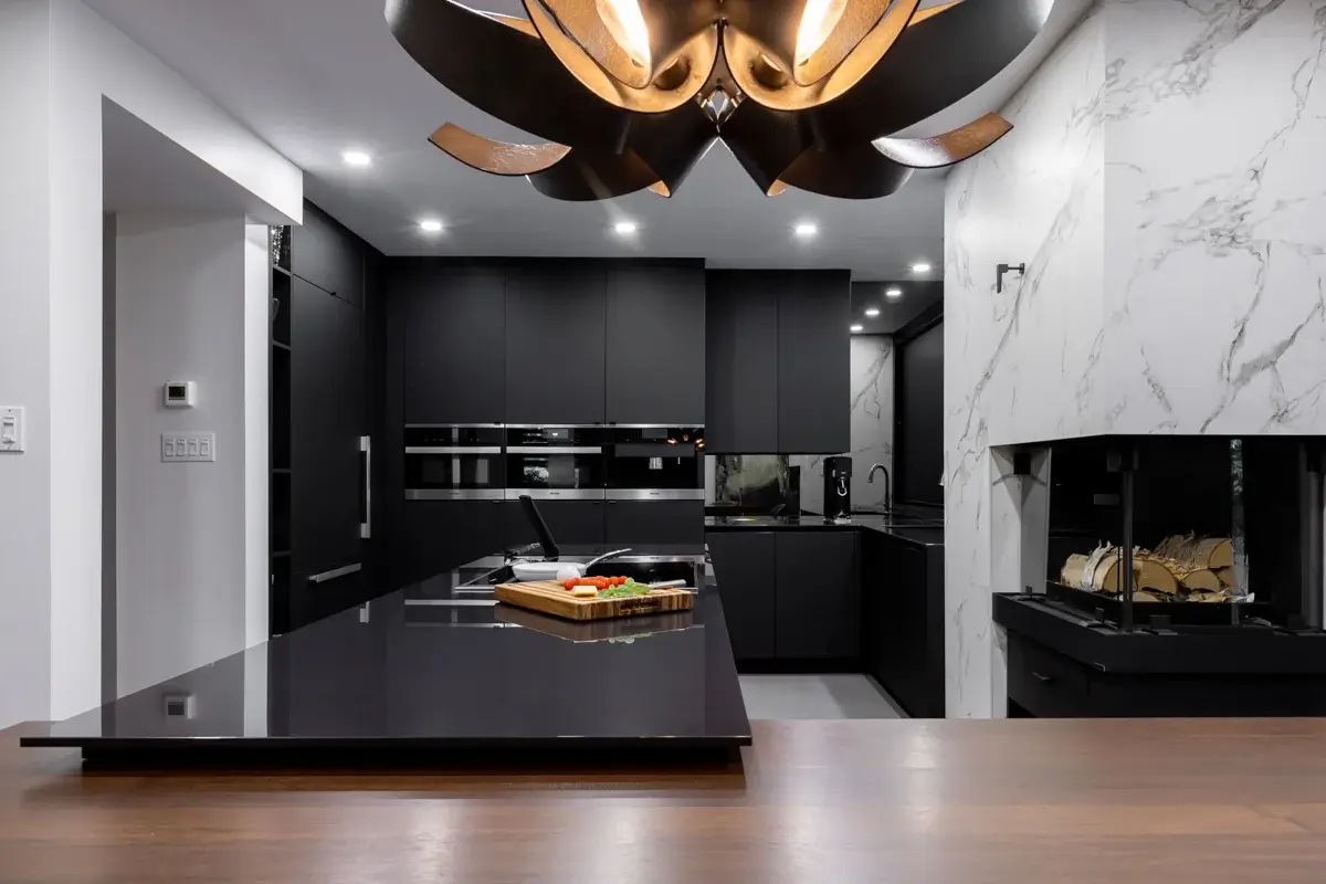 View of a kitchen with light fixture