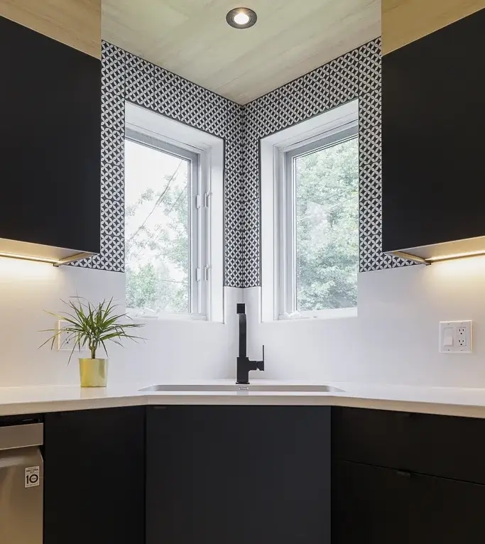 Kitchen corner with decorative wallpaper
